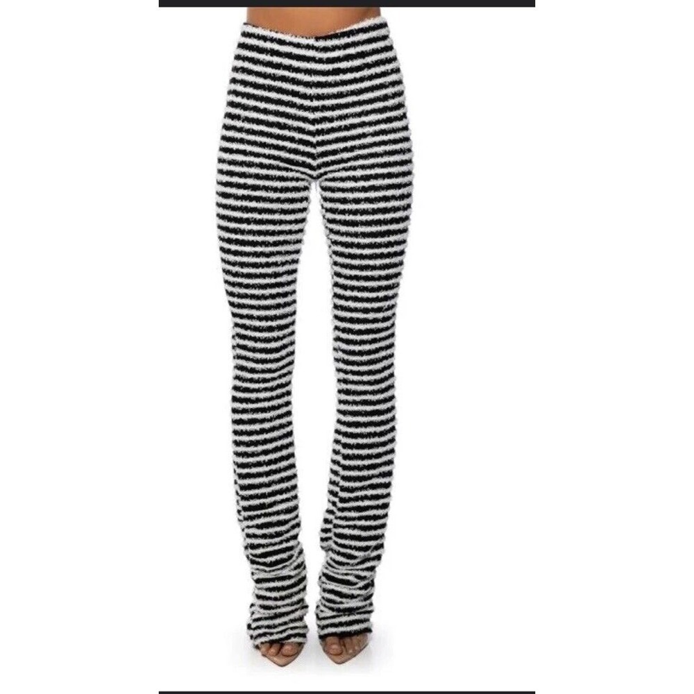 Da Pink Print Stacked Stripped Pants high waist fall knit designer party flare